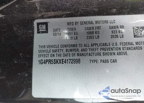 2014 Buick Verano Convenience Group из США, поврежденный, VIN 1G4PR5SKXE4172998